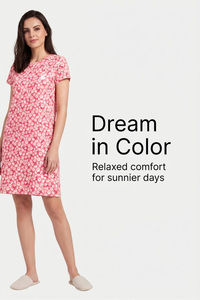 Sweet Dreams Floral Printed Short Nightdress - Peach Pink — thumbnail 4